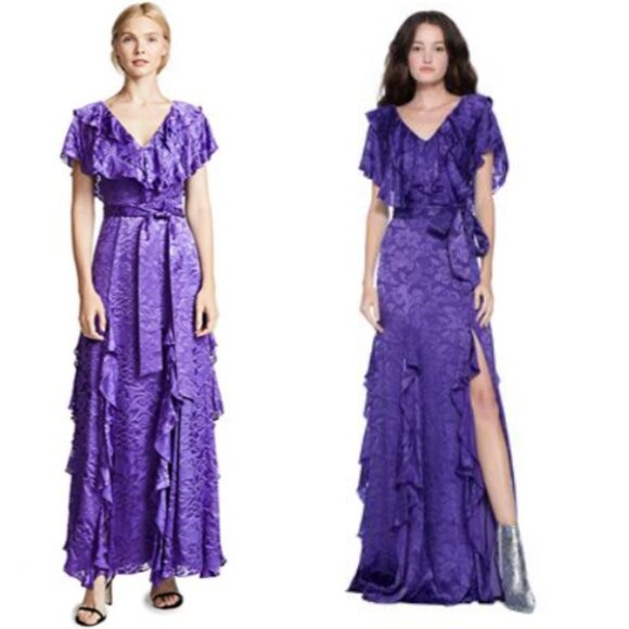 Alice + Olivia Tessa Floral Ruffle Silk-blend Dress NWT in Purple Size 8 - Picture 1 of 16